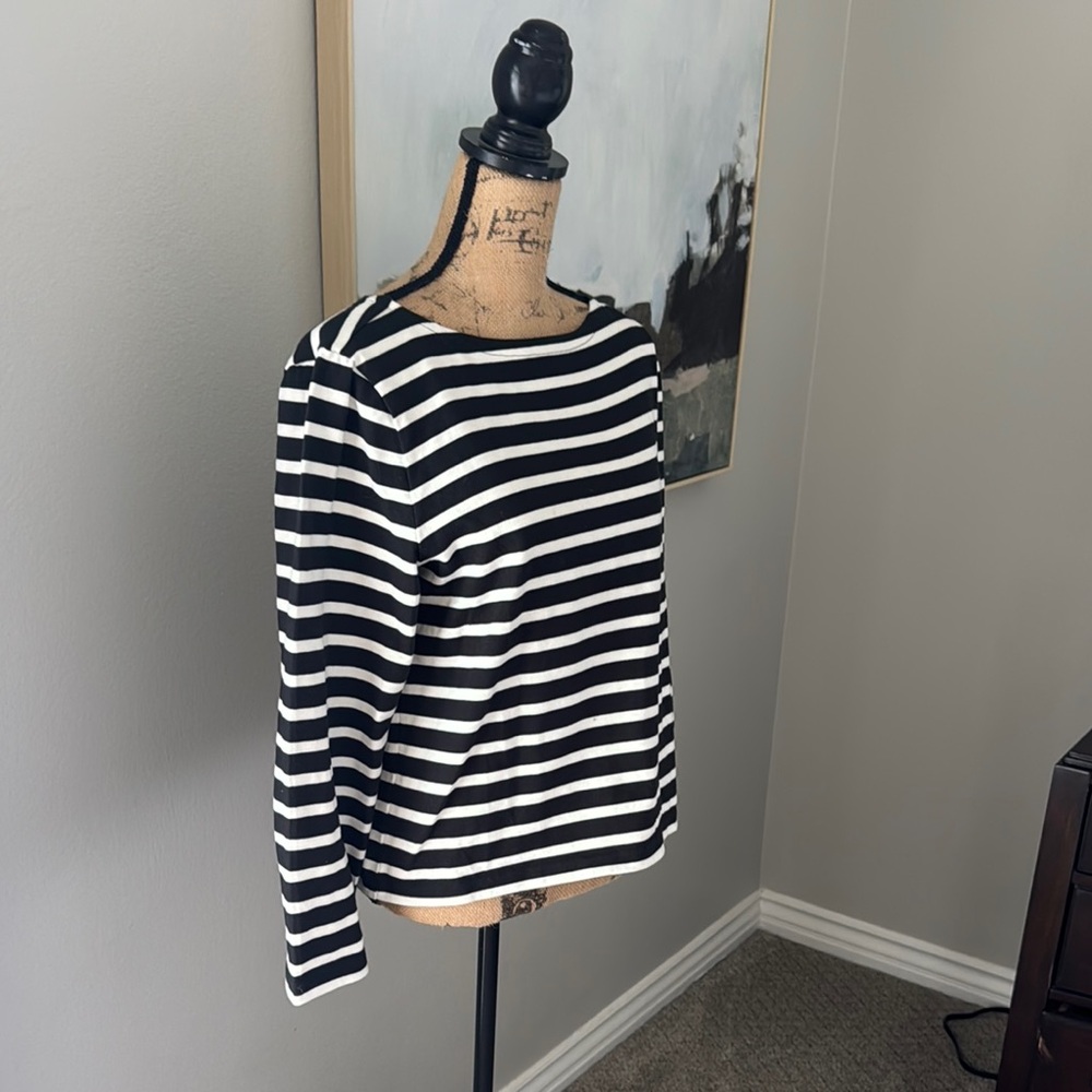 J. Crew Black and White Striped Blouse sz lg